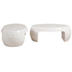 A Pair of Ivory Lacquered American Oval Coffee Tables 1970s