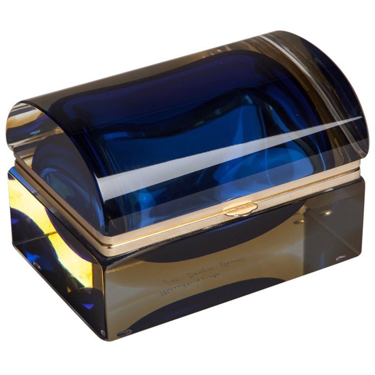 A Sommerso Blue and Amber Glass Box 1960s