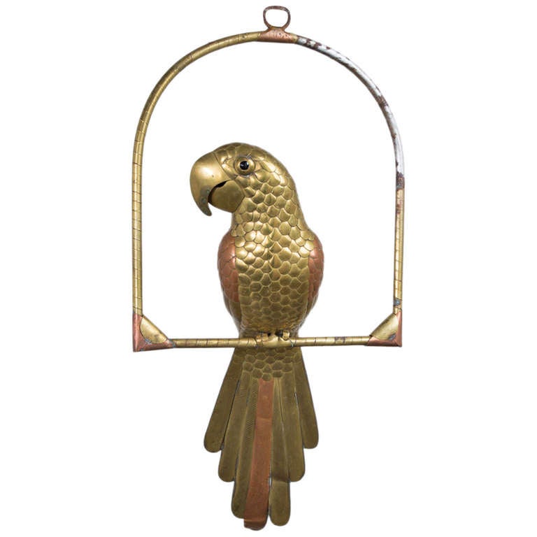 A Tarnished Brass Parrot by Sergio Bustamante 1960s