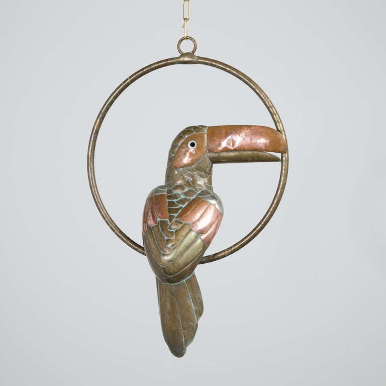 Mexican A Dark Brass and Copper Toucan by Sergio Bustamante 1960s