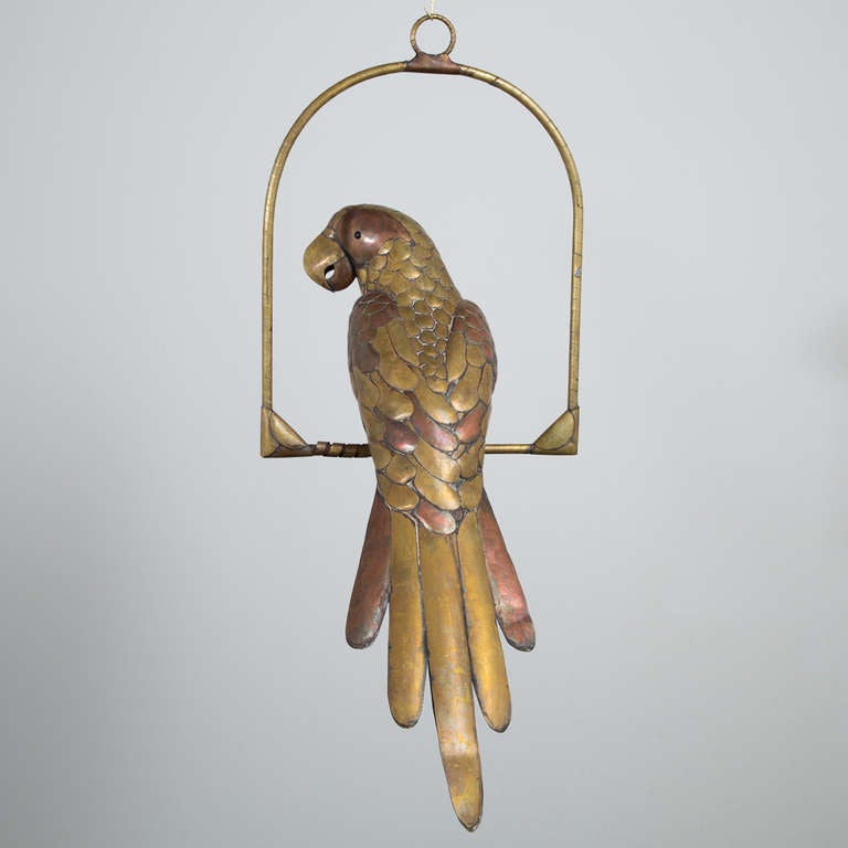 Mexican A Large Brass and Copper Parrot by Sergio Bustamante 1960s