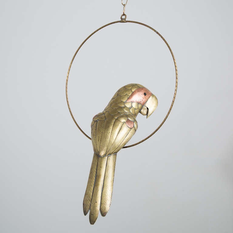A Brass and Copper Bustamante Parrot on a Circular Stand In Good Condition In London, GB