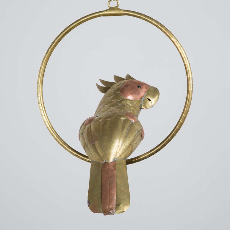 Mexican A Brass and Copper Cockatoo by Sergio Bustamante 1960s