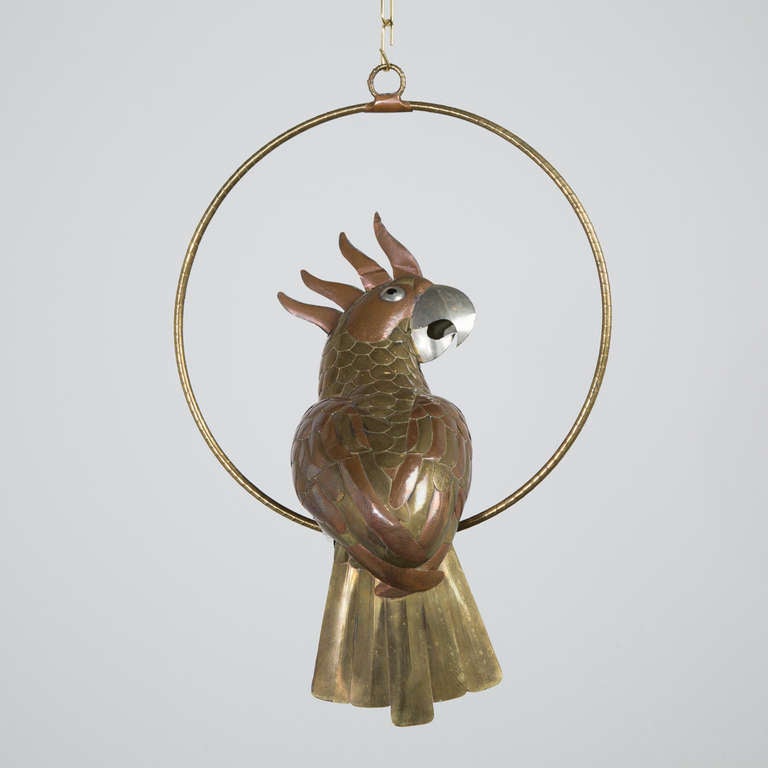 Mexican A  Brass and Copper Cockatoo by Sergio Bustamante 1960s