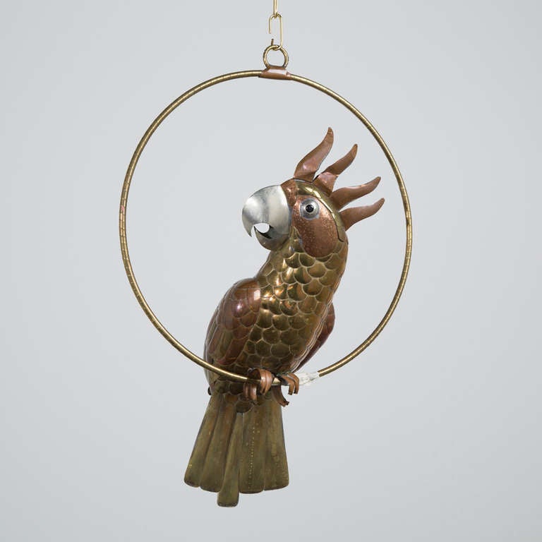 A Brass and Copper Cockatoo with Head Feathers by Sergio Bustamante 1960s