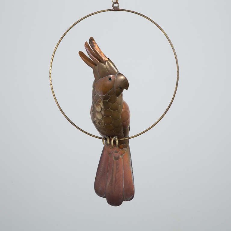 A Brass and Copper Cockatoo with Three Head Feathers by Sergio Bustamante 1960s
