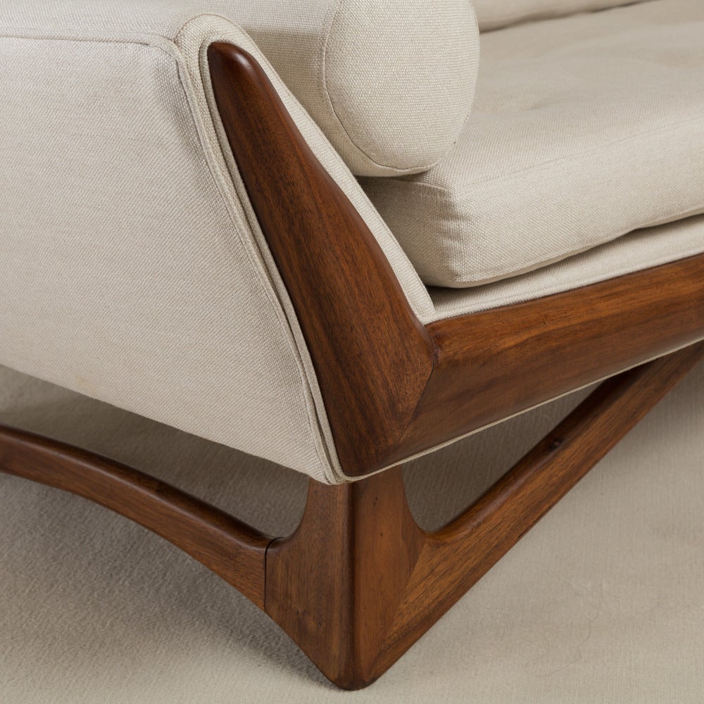 Linen Adrian Pearsall Designed Walnut Framed Sofa, USA, 1960s