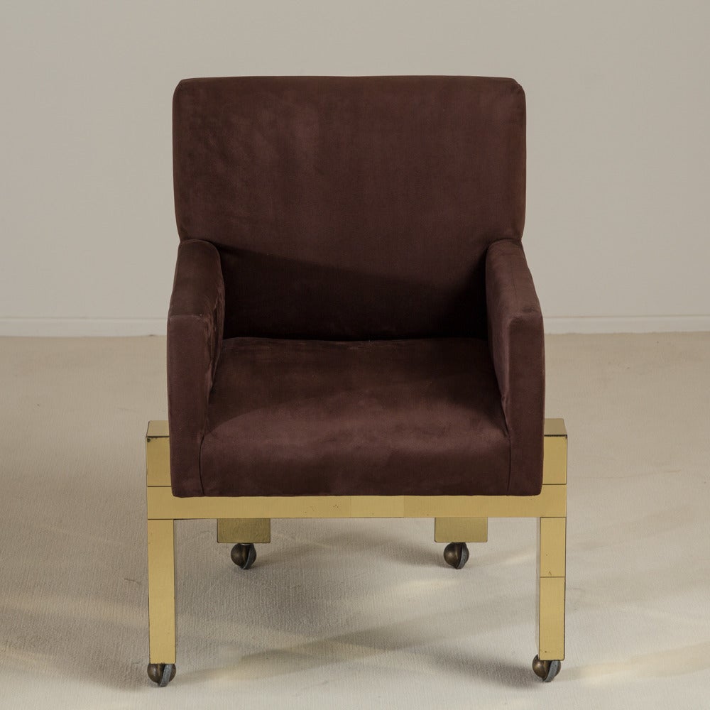 A rare single brass Paul Evans designed desk chair model PE-243 for Directional Cityscape Collection, USA, circa 1975. 

Newly reupholstered in a chocolate alcantara fabric.