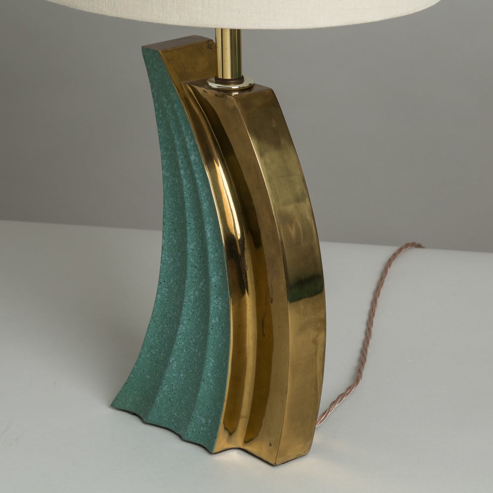 Pair of Green Ceramic and Bronze Table Lamps, 1960s In Excellent Condition In London, GB