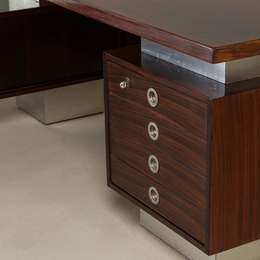 Mid-20th Century Rosewood and Chrome Danish Modern Executive Desk, 1960s