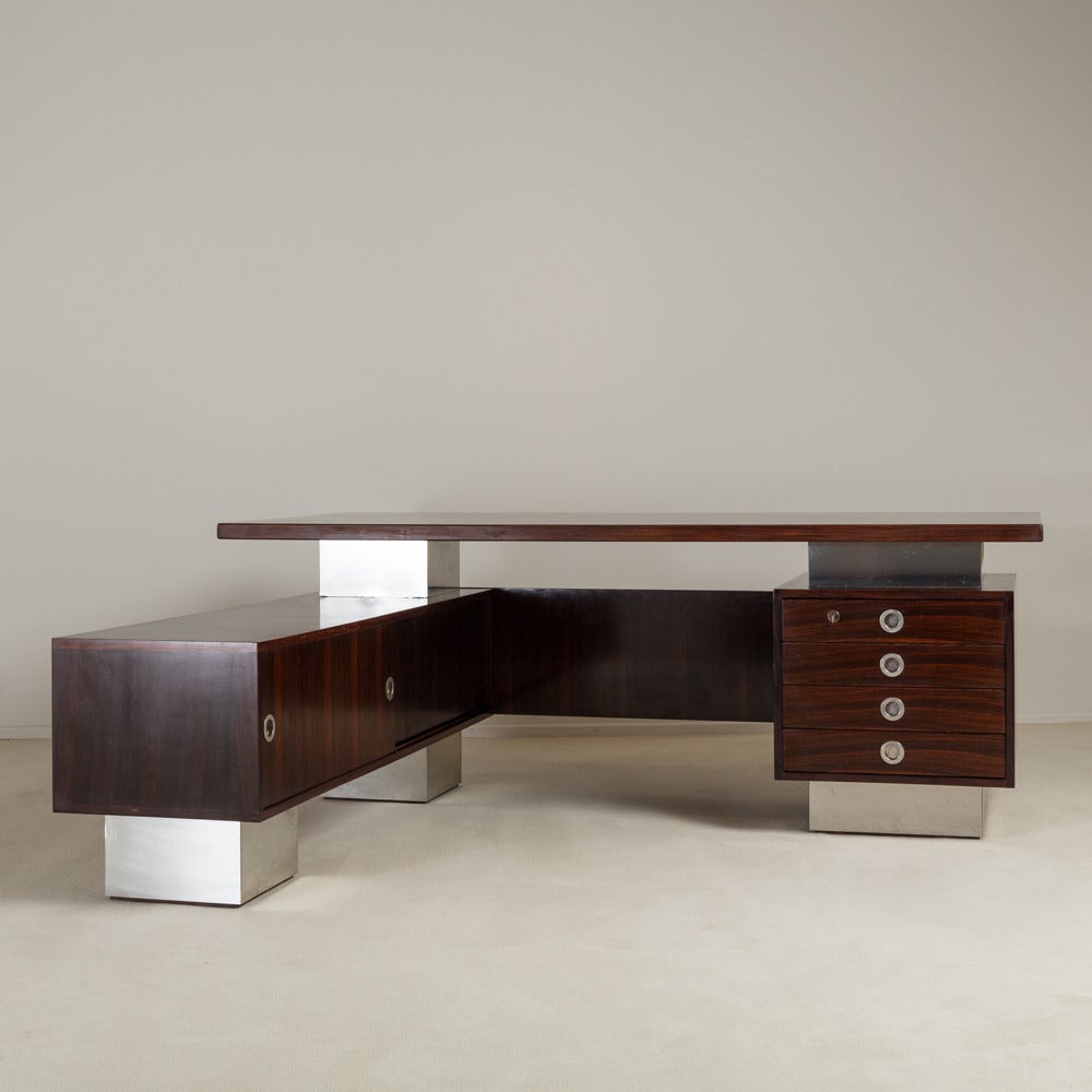 A Rosewood and Chrome Danish Modern Executive Desk 1960s