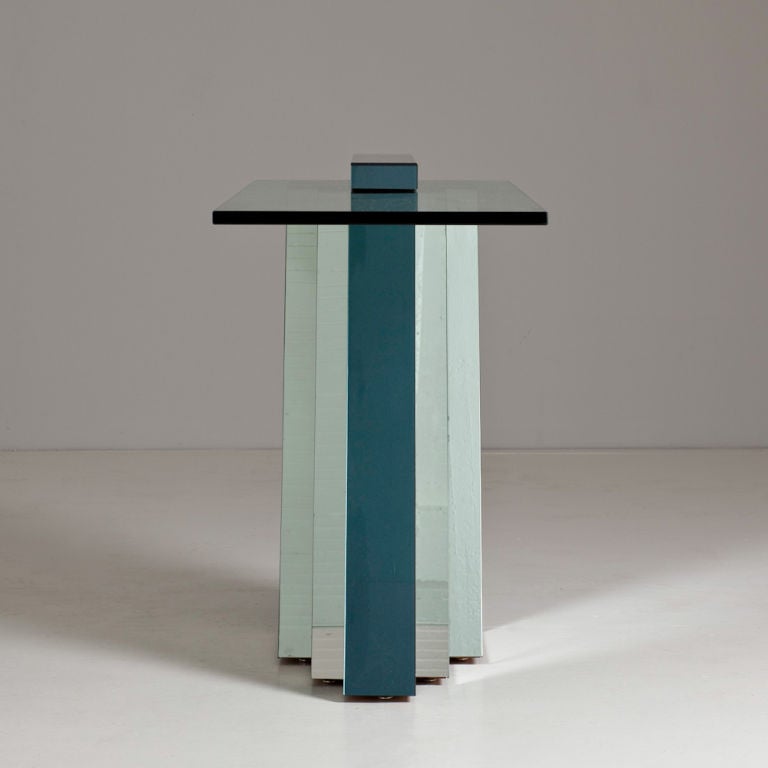 American Cantilevered Console Table with Mirrored Base, 1980s