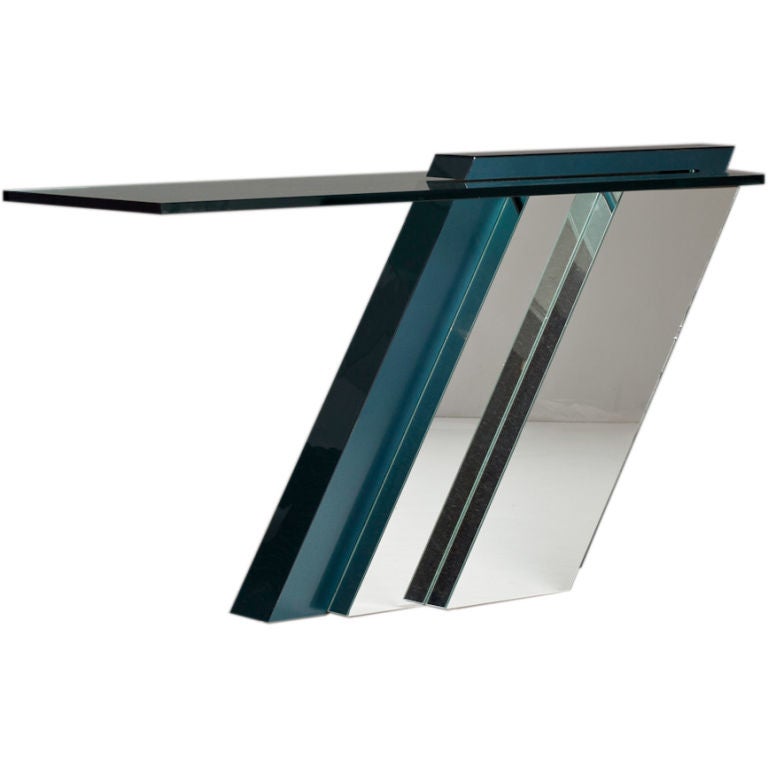 Cantilevered Console Table with Mirrored Base, 1980s