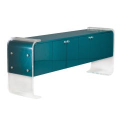 A 1970s Lucite Framed Dark Turquoise Lacquer Buffet USA