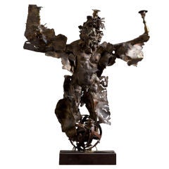 Large Sculpted Brutalist Metal Figurative Candelabra, 1970s 5