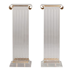 A Pair of 1970s Lucite and Bronze Pedestals