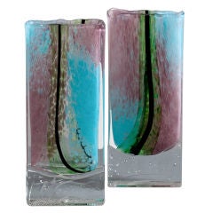 Vintage A Pair of 1980s Murano Mauve, Blue and White Striped Vases