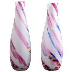 A Pair of Rainbow Murano Vases