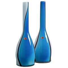 Pair of Murano Blue, White and Black Bottle Shaped Vases