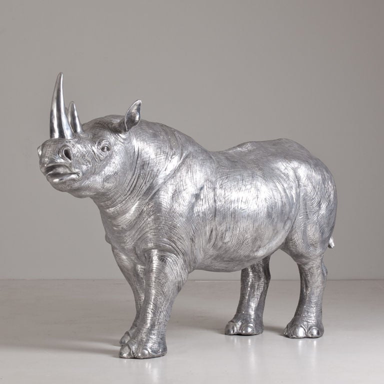 French A Cast Aluminium Sculpture of a Rhinoceros by Christian Maas