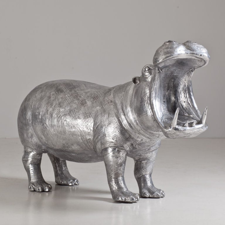 French A Cast Aluminium Sculpture of a Hippopotamus By Christian Maas