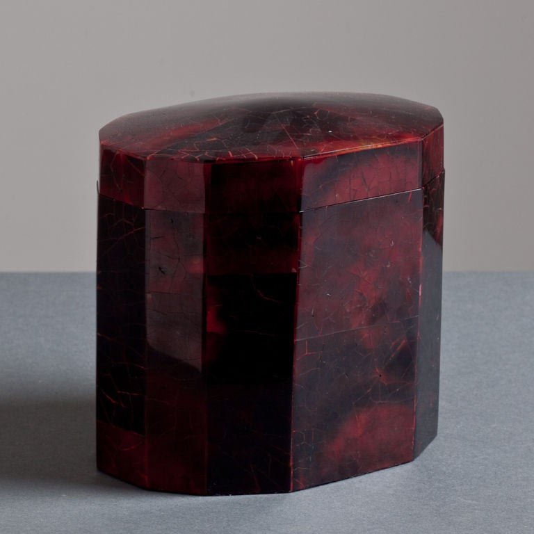 A 1980s Crackled Red Dyed Tortoiseshell Veneered Box