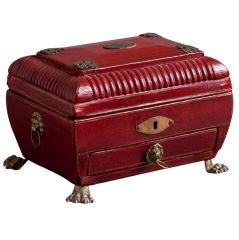 A Medium English 19th Century Leather Box with Lion Claw Feet