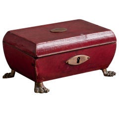 A Small English 19th Century Leather Box with Lion Claw Feet