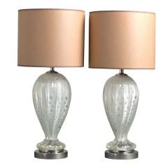 A Pair of 1950s Murano Aventurine Detailed Glass Lamps