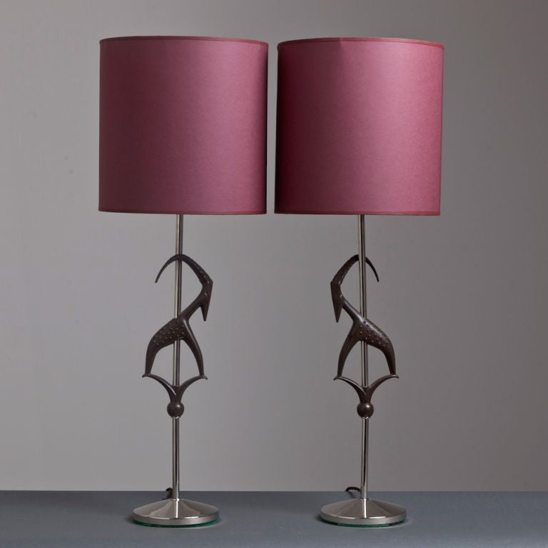 A Pair of Brass Table Lamps designed by Rembrandt with Gazelle Stems USA 1950s