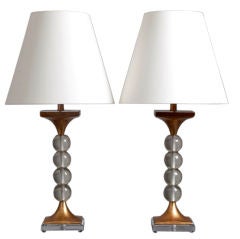 A Pair of 1960s Gold Leaf Lamps with Ball Design