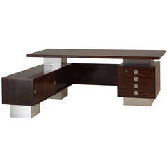 Rosewood and Chrome Danish Modern Executive Desk, 1960s