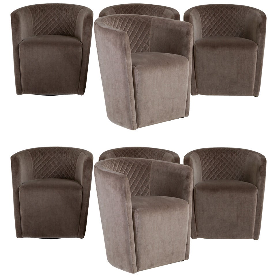 Set of Six Contemporary Italian, Quilted Swivel Tub Chairs For Sale
