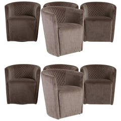 Set of Six Contemporary Italian, Quilted Swivel Tub Chairs