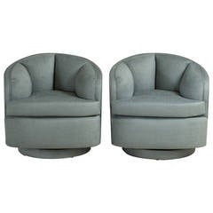 Pair of Quilted Upholstered Swivel Armchairs, 1970s
