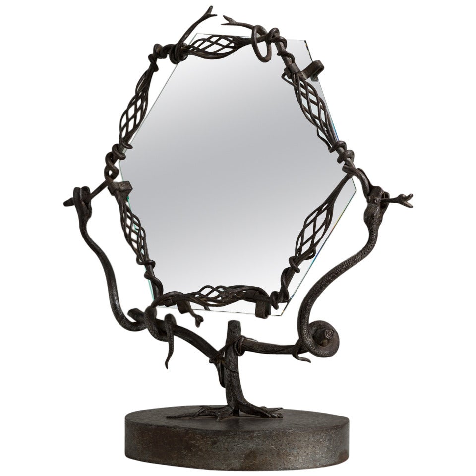 Art Deco Michel Zadounaisky Attributed Wrought Iron Table Mirror For Sale