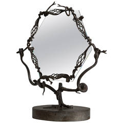 Art Deco Michel Zadounaisky Attributed Wrought Iron Table Mirror