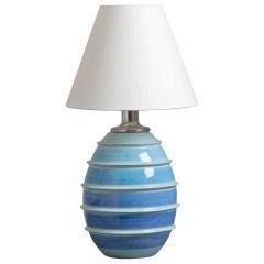 Single 1960s Italian Blue and White Striped Ceramic Lamp