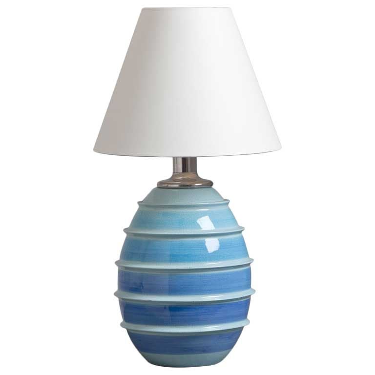 Single 1960s Italian Blue and White Striped Ceramic Lamp For Sale