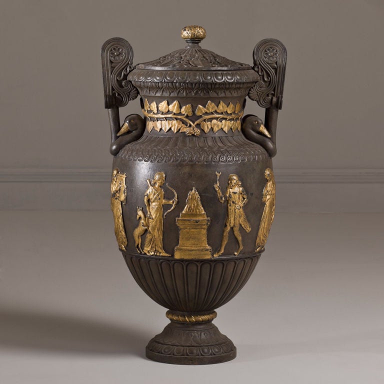 A Pair of Neo Classical Cast Iron Urns by the Handyside Foundry ca 1850