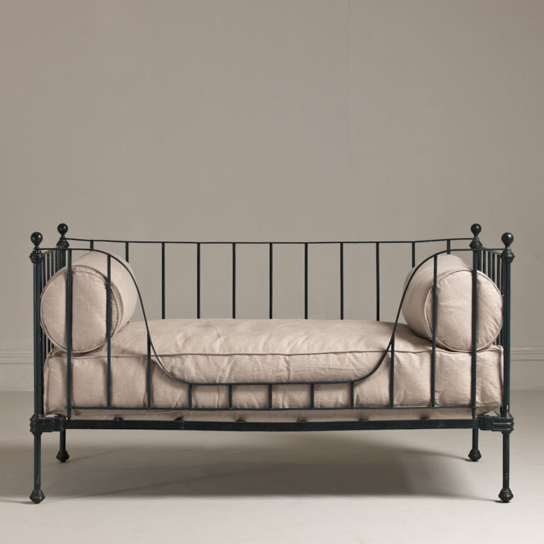 A Dog Bed by Talisman Created From a 19th Century French Cast Iron Bed Upholstered in a Natural Wax Linen (Pair Available)