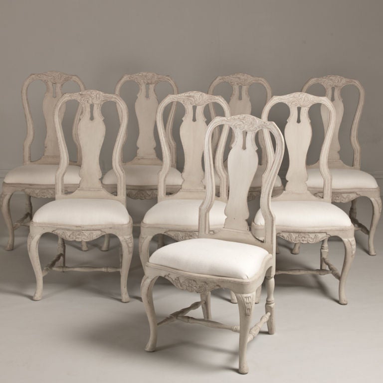 19th Century A Set of 6 Swedish Rococo Style Dining Chairs