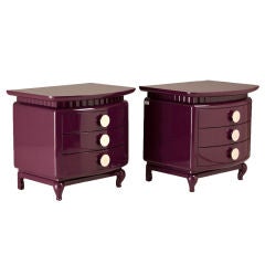 A Stunning Pair of  Lacquered Three Drawer Commodes