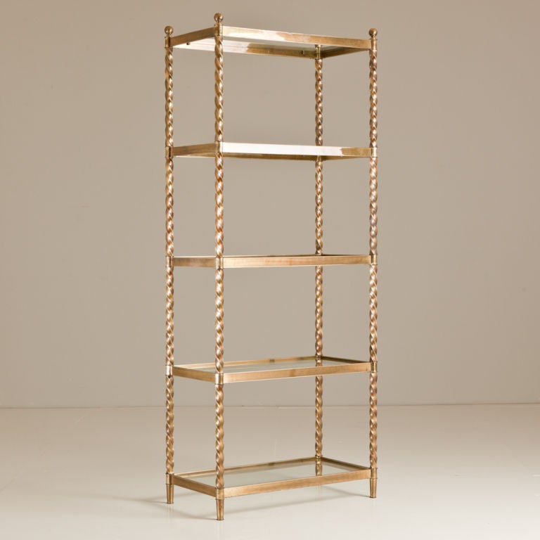 American A Mastercraft Brass Framed Etagere with Glass Shelves