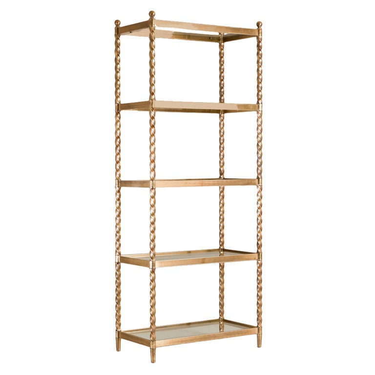 A Mastercraft Brass Framed Etagere with Glass Shelves