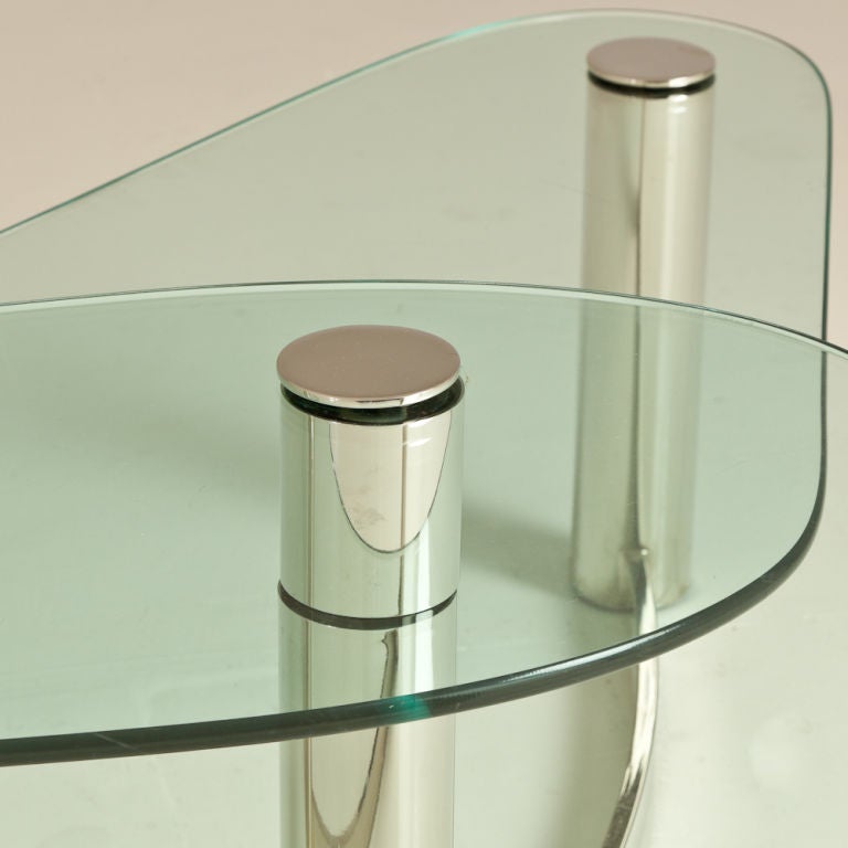 Late 20th Century 1970s Tubular Nickel and Glass Asymmetrical Two-Tier Coffee Table For Sale
