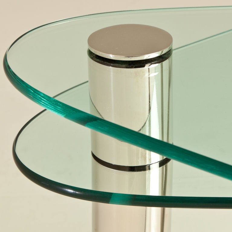 1970s Tubular Nickel and Glass Asymmetrical Two-Tier Coffee Table For Sale 1