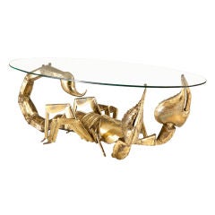 A Gilt Metal and Glass Illuminated Scorpion Table