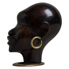 Austrian Art Deco Wooden and Bronze Nubian Head by Hagenauer