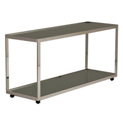 A Large Steel and Marble Milo Baughman Console on Wheels
